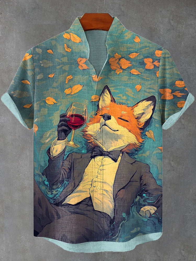 Benjamin Men's Autumn Nature Drunk Fox Casual Shirt