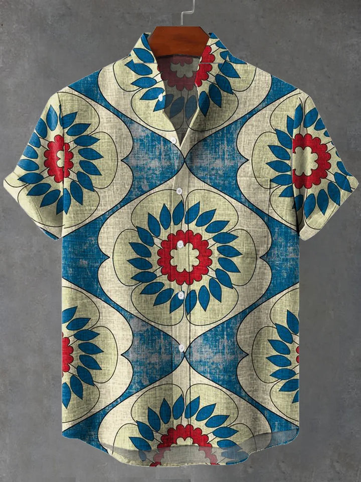 Miles Classic Vintage Tile Art Print Casual Shirt