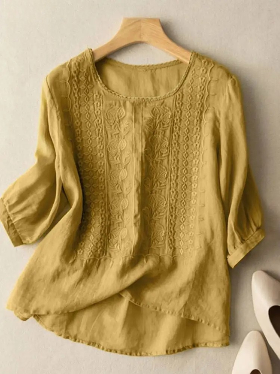 Floor | Broderet Bomulds Boho Bluse (Lille Pasform)
