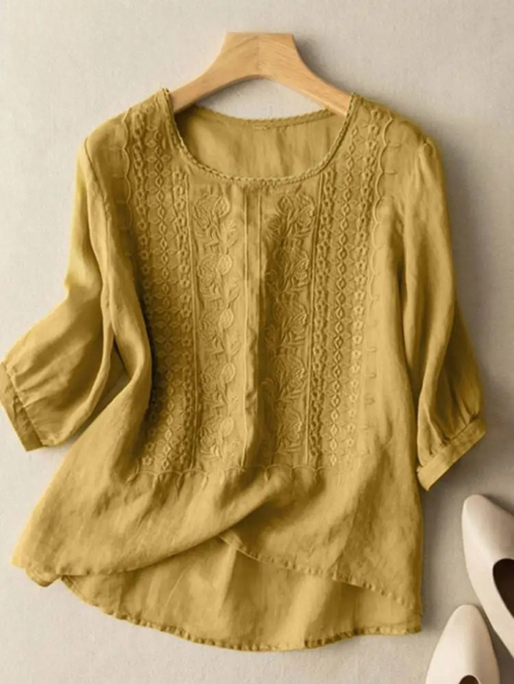 Floor | Broderet Bomulds Boho Bluse (Lille Pasform)