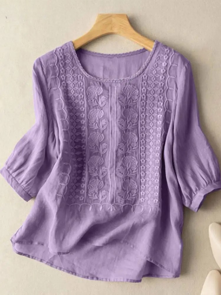 Floor | Broderet Bomulds Boho Bluse (Lille Pasform)