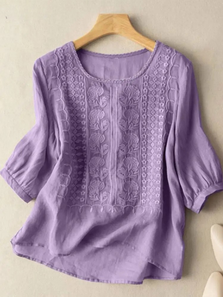 Floor | Broderet Bomulds Boho Bluse (Lille Pasform)