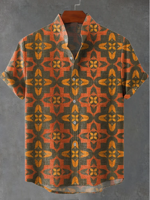 Theo Retro Tapet Kunsttryk Casual Skjorte
