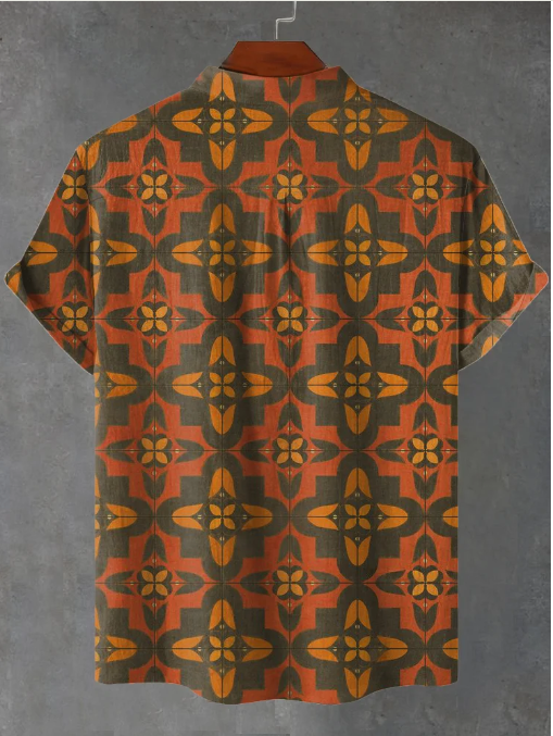 Theo Retro Tapet Kunsttryk Casual Skjorte