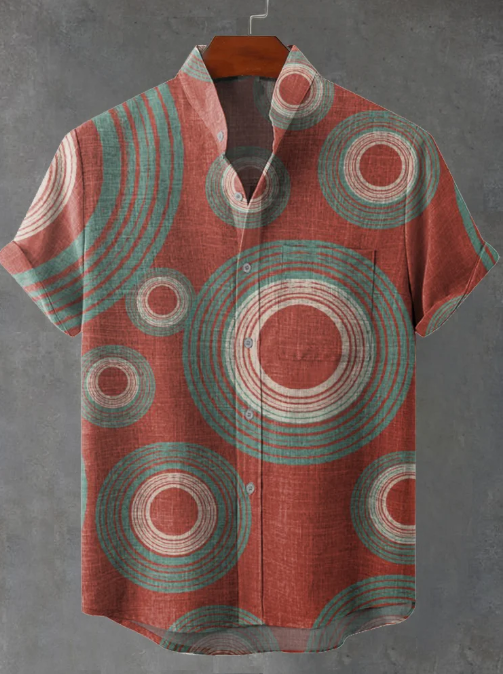 Hudson Mid Century Modern Circle Rød Kunsttryk Casual Skjorte