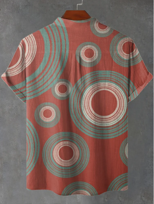 Hudson Mid Century Modern Circle Rød Kunsttryk Casual Skjorte