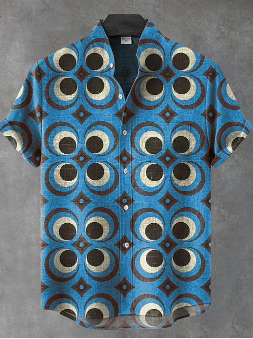 Wesley Vintage Blue Ethnic Tribal Pattern Art Print Casual Shirt