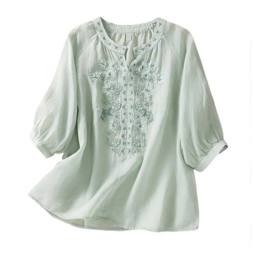 Dania | Broderet bomuldsbluse