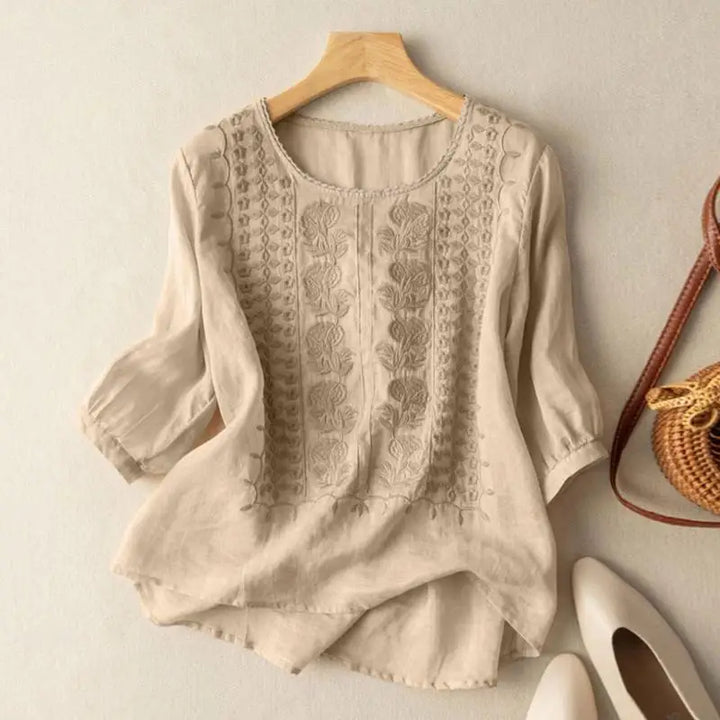 Floor | Broderet Bomulds Boho Bluse (Lille Pasform)