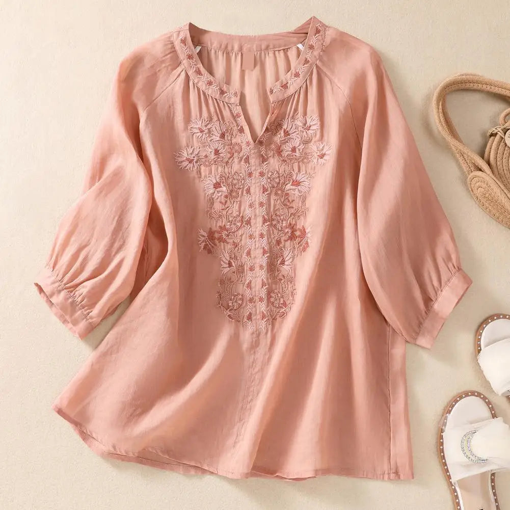 Dania | Broderet bomuldsbluse