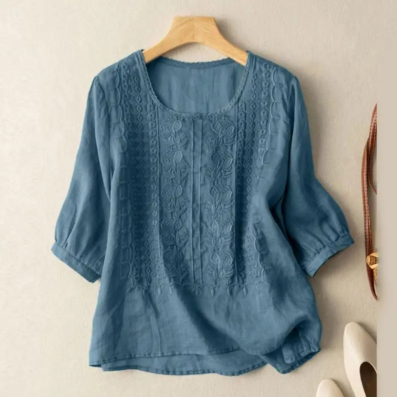 Floor | Broderet Bomulds Boho Bluse (Lille Pasform)