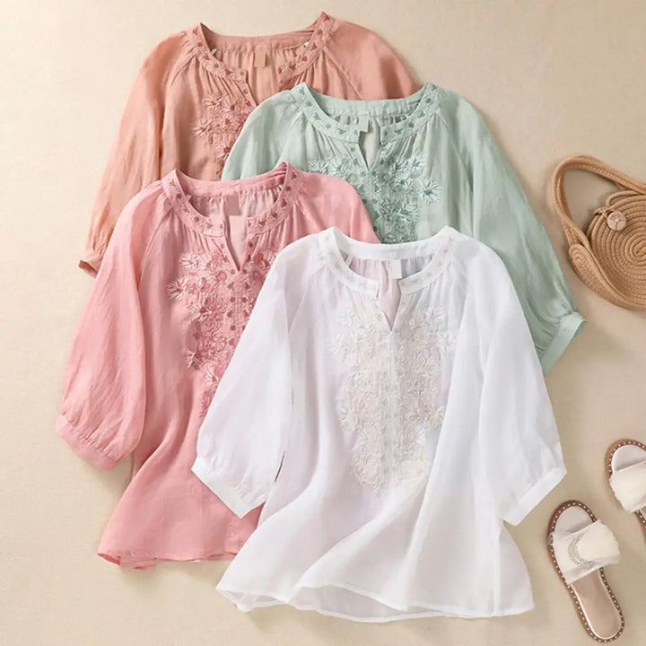 Dania | Broderet bomuldsbluse