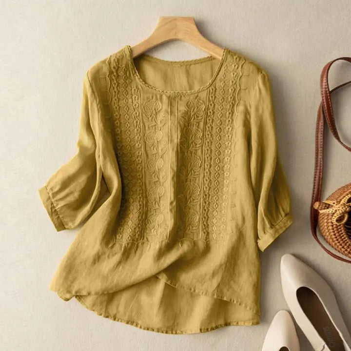 Floor | Broderet Bomulds Boho Bluse (Lille Pasform)