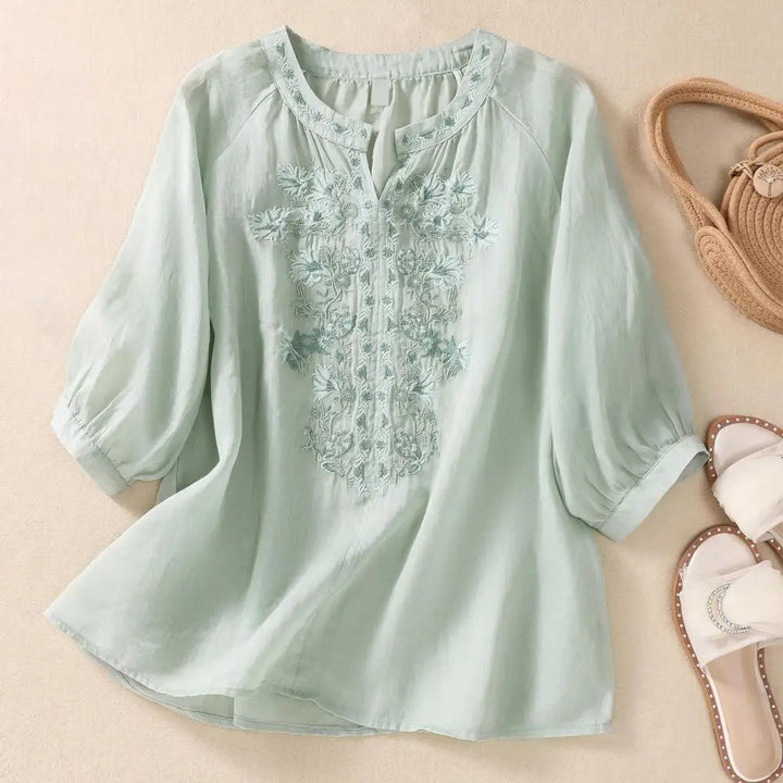 Dania | Broderet bomuldsbluse