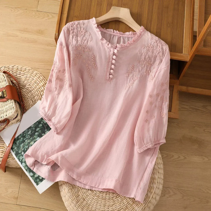 Sari | Vintage Linned Broderet Bluse