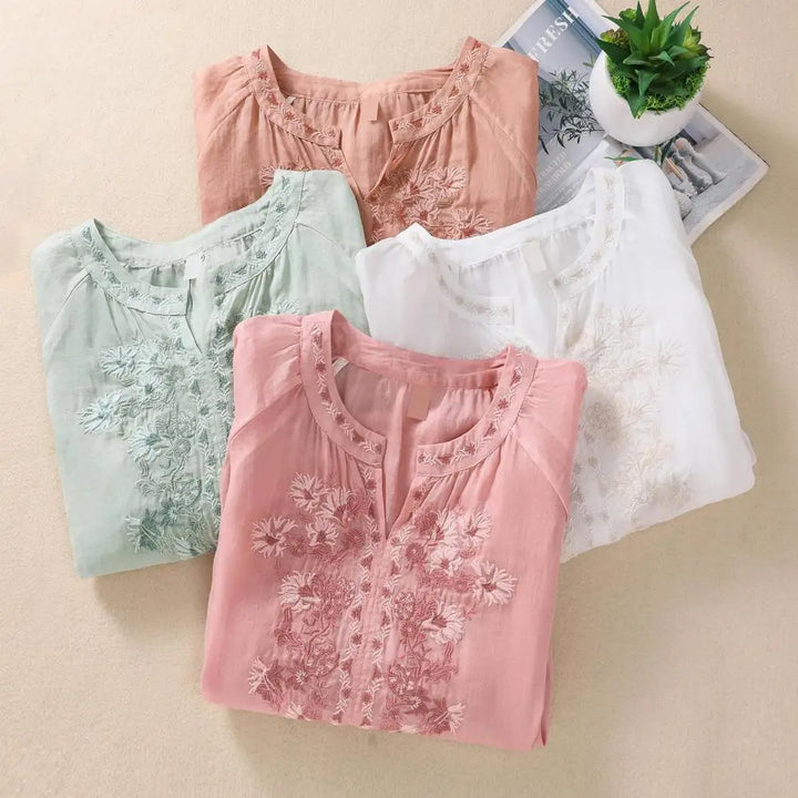 Dania | Broderet bomuldsbluse