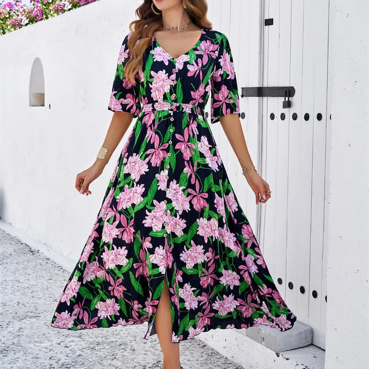 Liva | Boho Midi kjole i hør