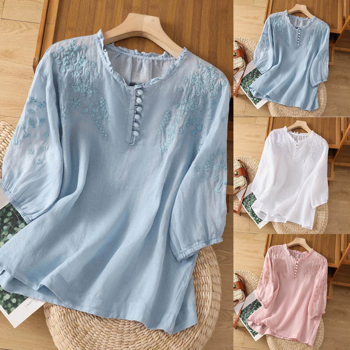 Sari | Vintage Linned Broderet Bluse