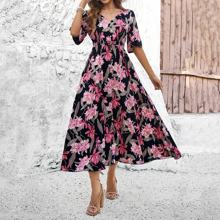 Liva | Boho Midi kjole i hør