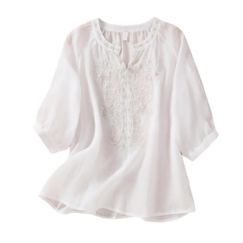 Dania | Broderet bomuldsbluse