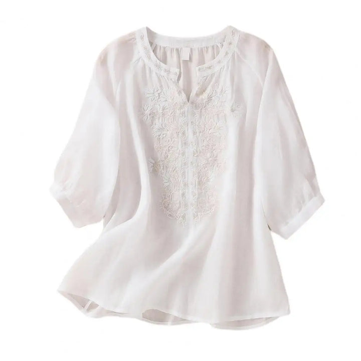 Dania | Broderet bomuldsbluse