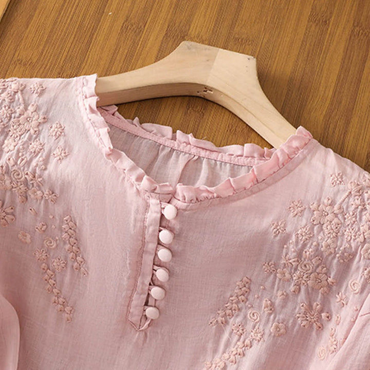 Sari | Vintage Linned Broderet Bluse
