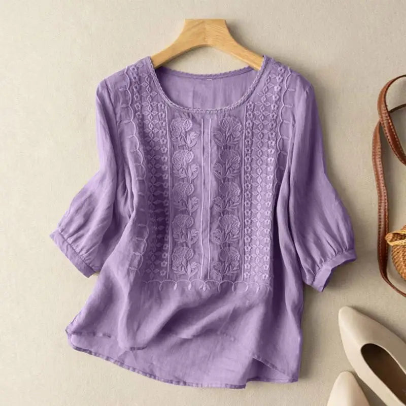 Floor | Broderet Bomulds Boho Bluse (Lille Pasform)