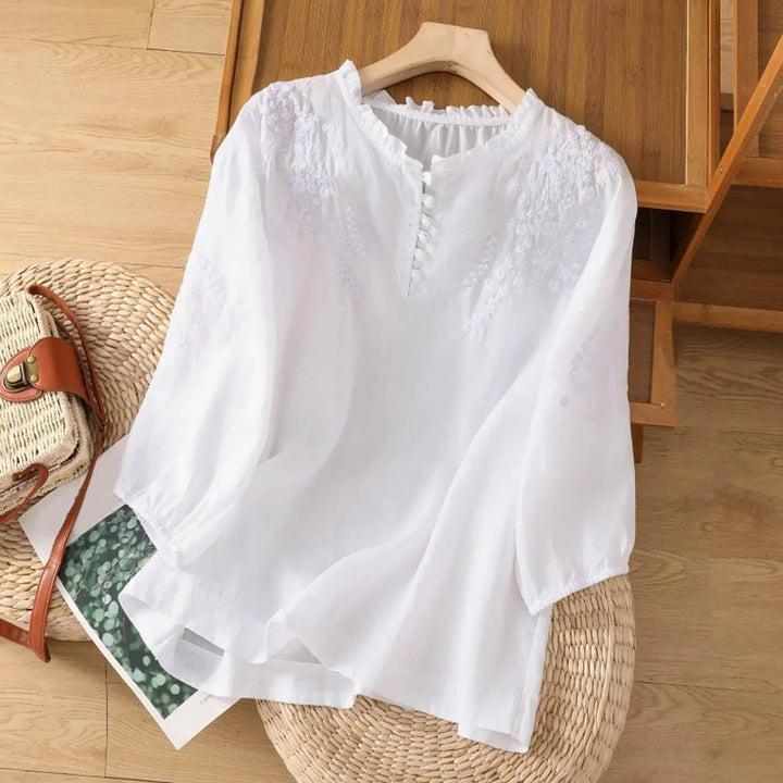 Sari | Vintage Linned Broderet Bluse