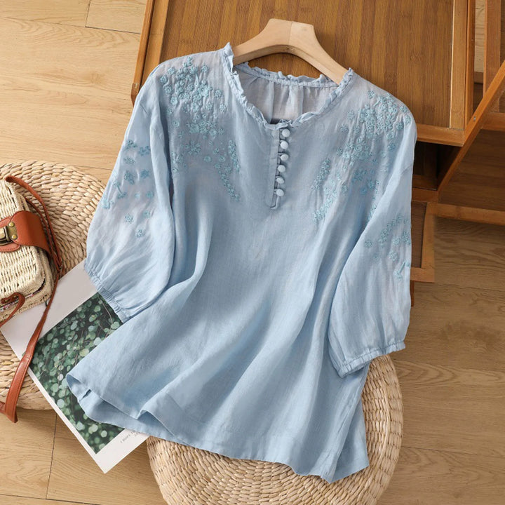 Sari | Vintage Linned Broderet Bluse