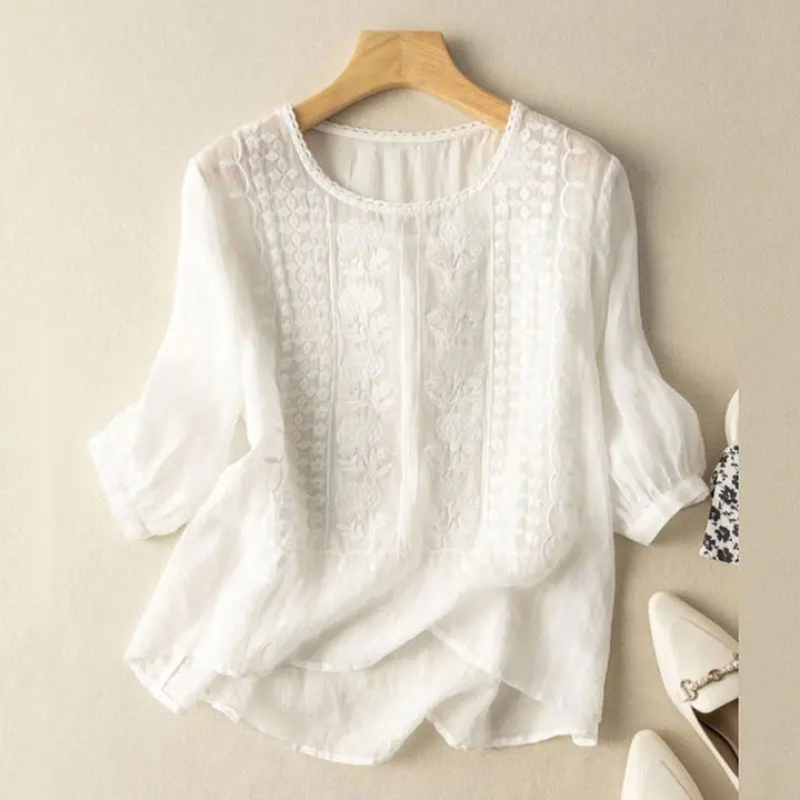 Floor | Broderet Bomulds Boho Bluse (Lille Pasform)