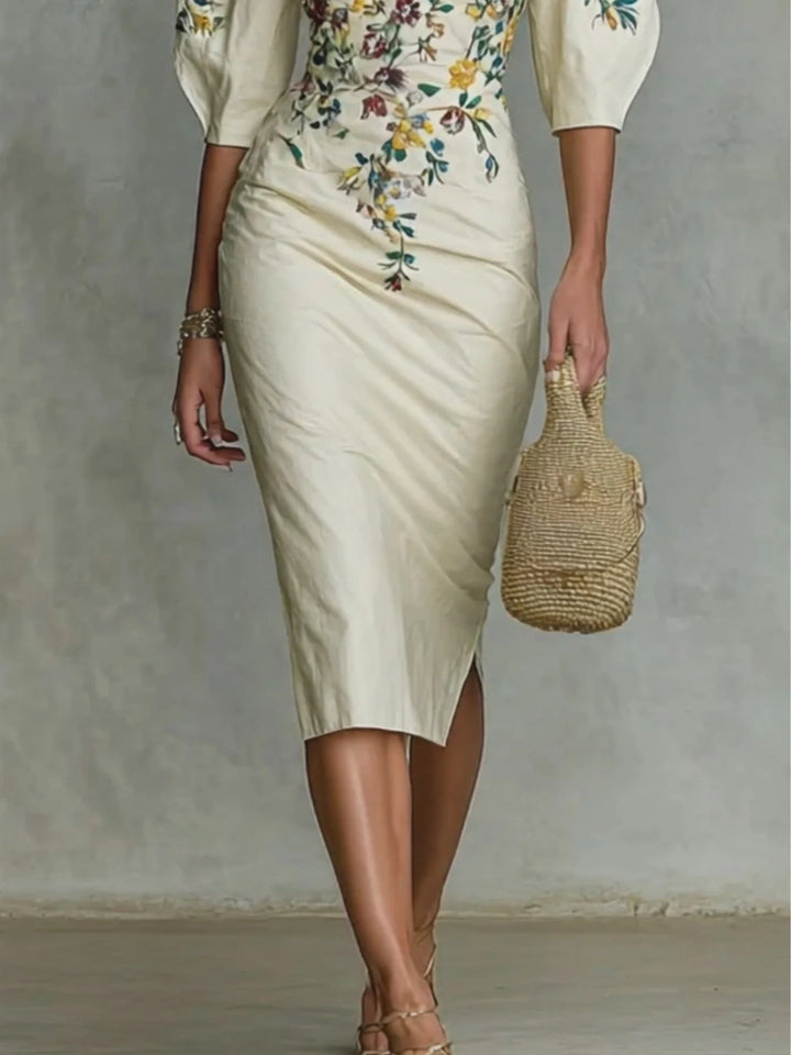 Serah | Stilfuld off-shoulder midikjole&nbsp;