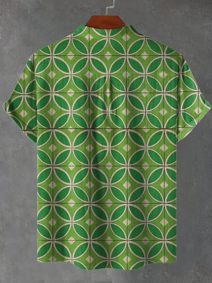 Julian Vintage Lysegrønne Tones Grå Geometrisk Mønster Gulvfliser Print Casual Skjorte